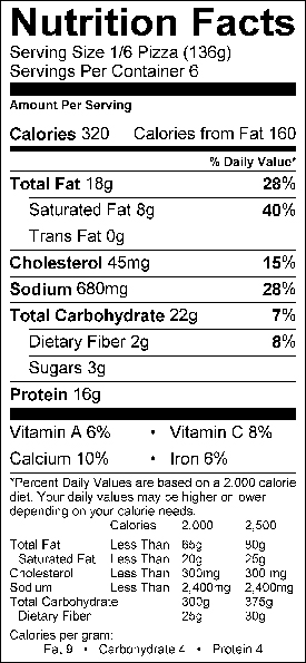 Tavern-Style Supreme Pizza Nutrition Facts